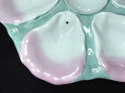 c19th century Pastel Rose and Seafoam Molded Shell Oyster Dish 9.5" A1228