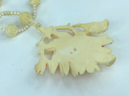 Early Century Fine Faux Ivory Cabbage Rose Pendant & Bead Necklace GS558