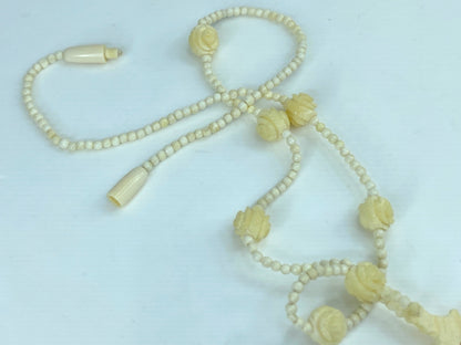 Early Century Fine Faux Ivory Cabbage Rose Pendant & Bead Necklace GS558