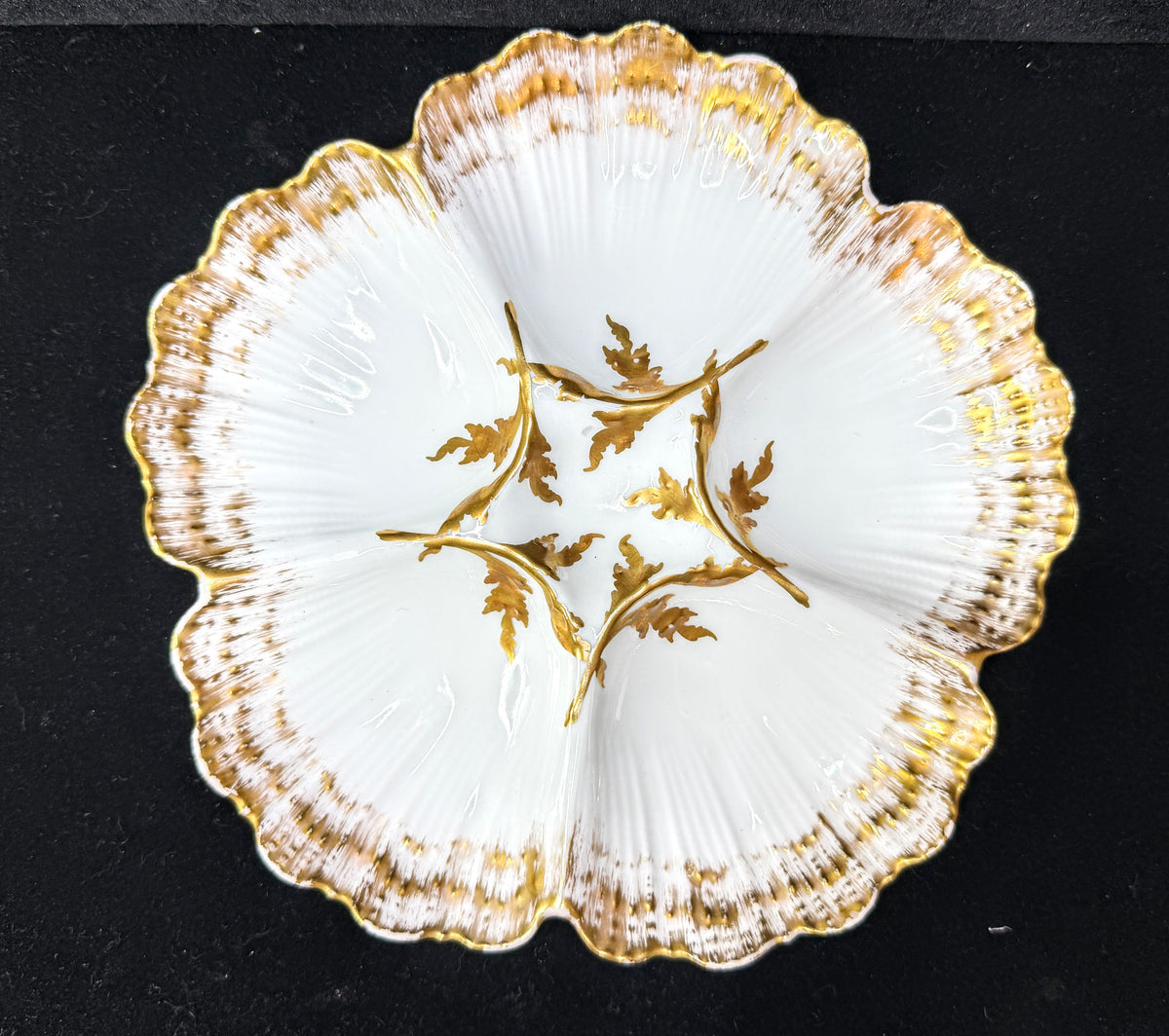 Antique T&V Limoges Oyster Plate Gilman Collamore Gold Gilt 5 Wells A1229