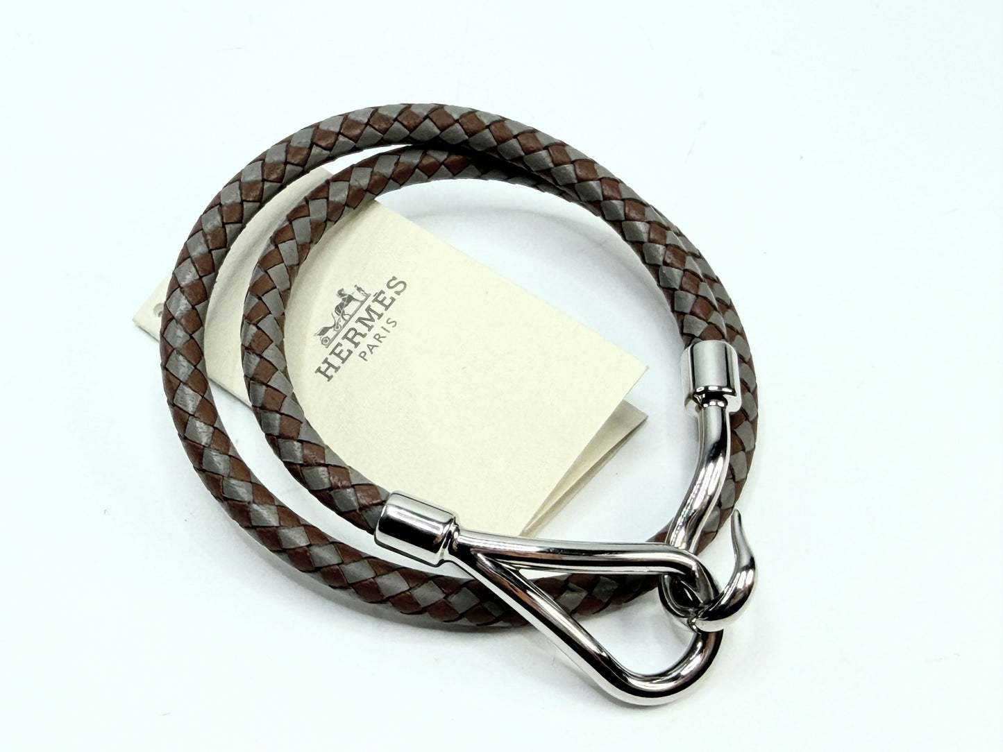 Vintage Hermès Jumbo Double Wrap Leather Choker Bracelet Silver GS735
