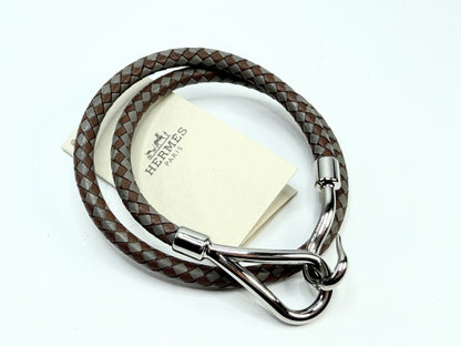 Vintage Hermès Jumbo Double Wrap Leather Choker Bracelet Silver GS735