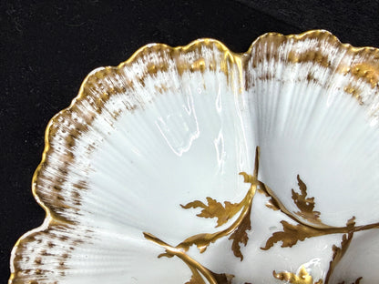 Antique T&V Limoges Oyster Plate Gilman Collamore Gold Gilt 5 Wells A1229