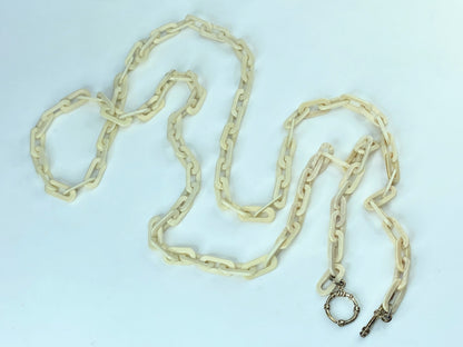 Early century Sterling 925 hand carved bone Octangular Toggle necklace 45" GS559