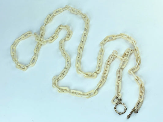 Early century Sterling 925 hand carved bone Octangular Toggle necklace 45" GS559