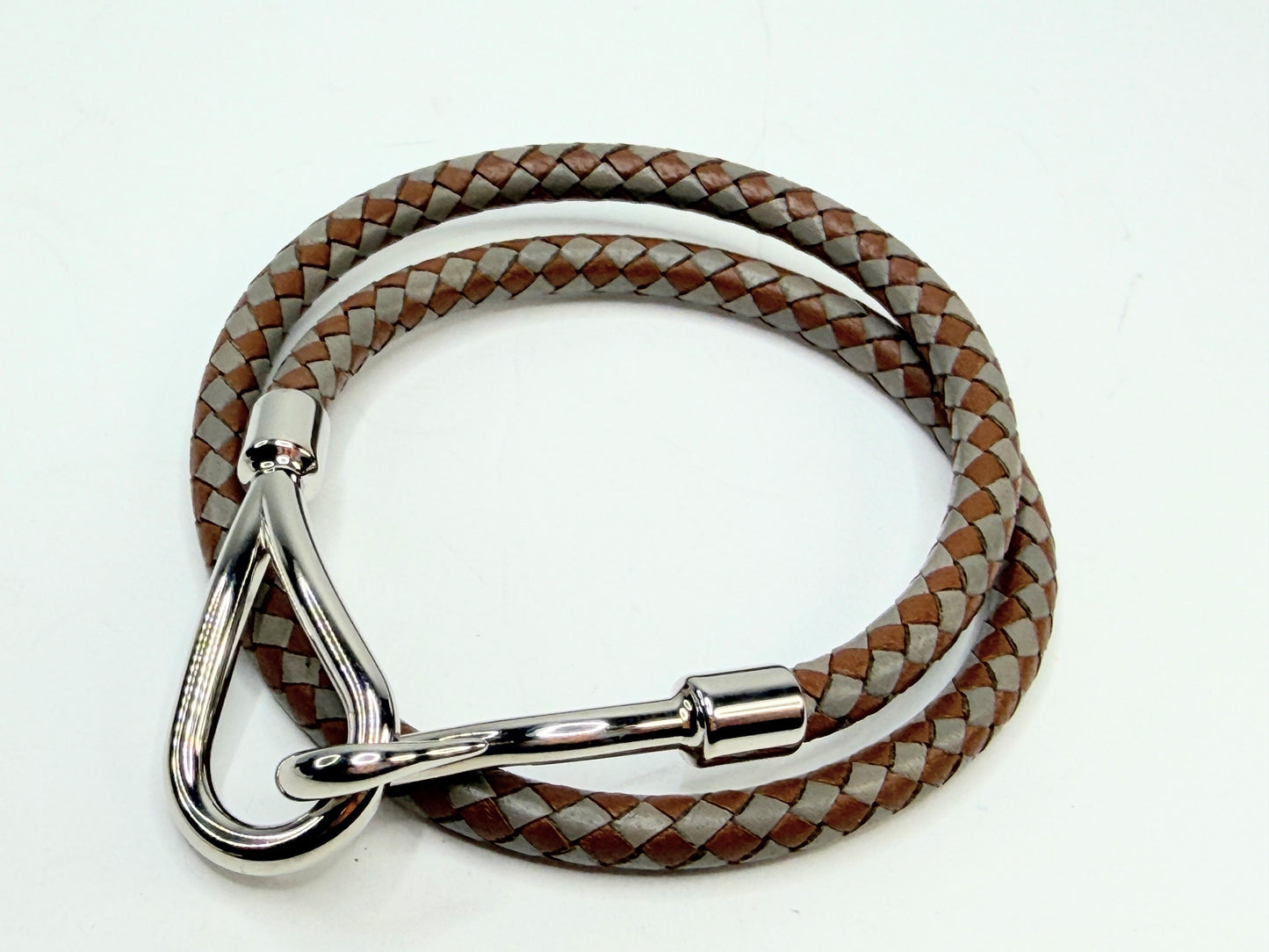 Vintage Hermès Jumbo Double Wrap Leather Choker Bracelet Silver GS735