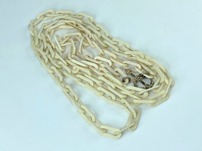 Early century Sterling 925 hand carved bone Octangular Toggle necklace 45" GS559