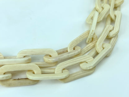 Early century Sterling 925 hand carved bone Octangular Toggle necklace 45" GS559