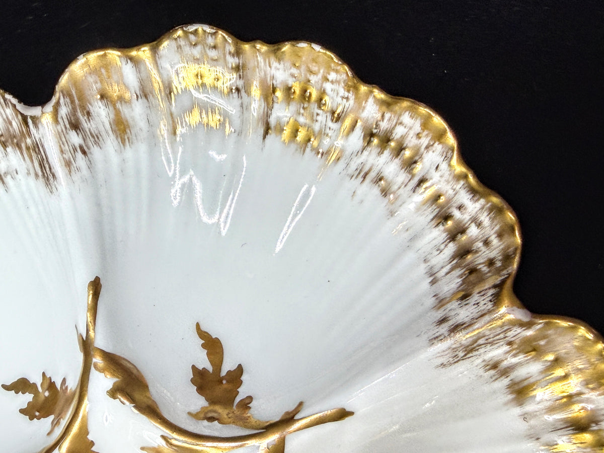 Antique T&V Limoges Oyster Plate Gilman Collamore Gold Gilt 5 Wells A1229