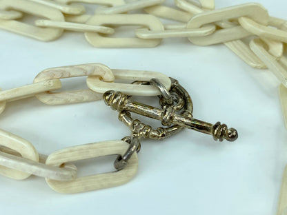 Early century Sterling 925 hand carved bone Octangular Toggle necklace 45" GS559