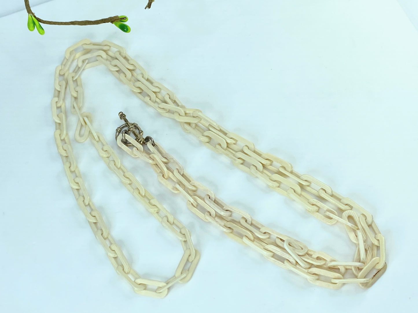 Early century Sterling 925 hand carved bone Octangular Toggle necklace 45" GS559