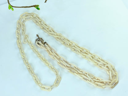 Early century Sterling 925 hand carved bone Octangular Toggle necklace 45" GS559