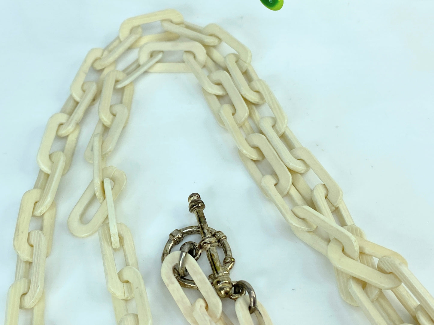 Early century Sterling 925 hand carved bone Octangular Toggle necklace 45" GS559