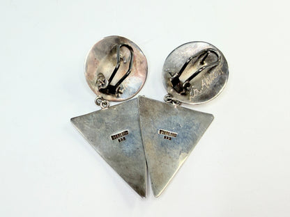 Vintage Handmade Lia Abbott Sterling Amethyst Cabochon Cross Earrings JR1304