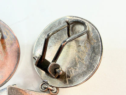 Vintage Handmade Lia Abbott Sterling Amethyst Cabochon Cross Earrings JR1304