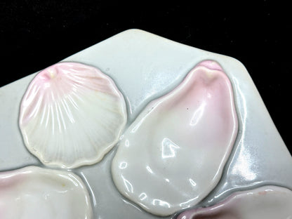 Antique Porcelain Oyster Plate Pink White 5 Wells Lemon Well Octagonal A1230