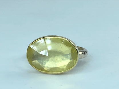 Topaz ring, lemon Topaz oval bicolor sterling Silver hammer shank s6 3.5g JR782