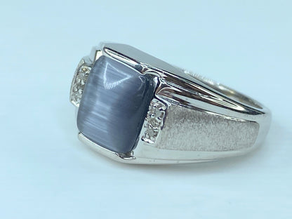 Men's Simulated Cat's Eye Ring with Diamond Accents in Sterling Silver JR9119