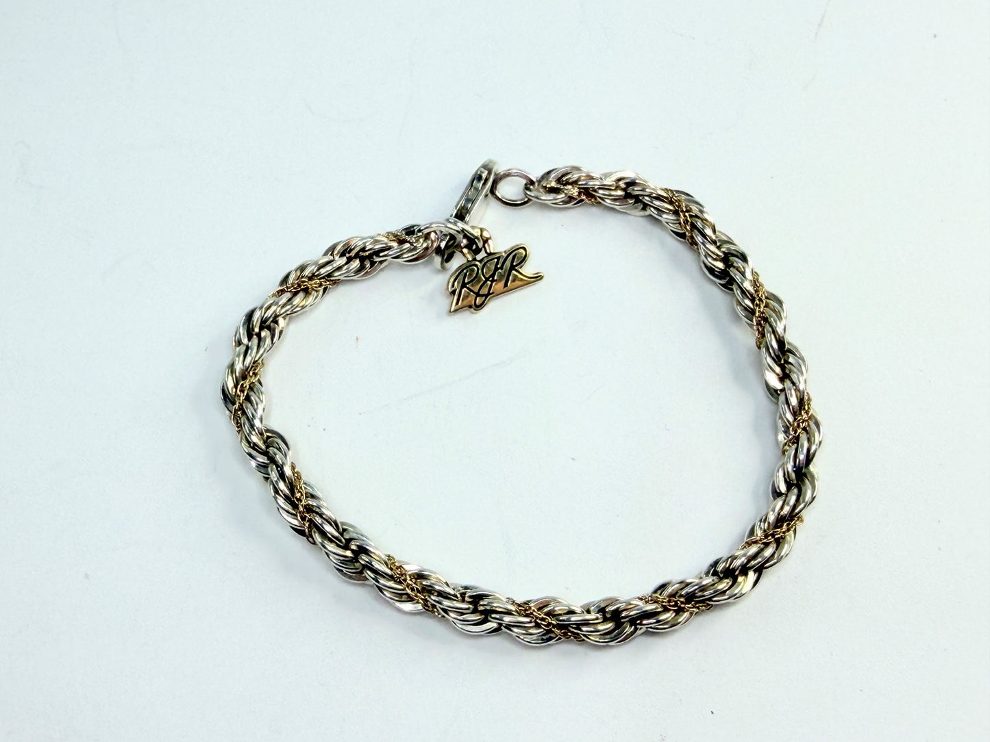 Vintage Sterling Silver Rope Link Bracelet with 10K Accents JR1307