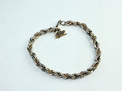 Vintage Sterling Silver Rope Link Bracelet with 10K Accents JR1307