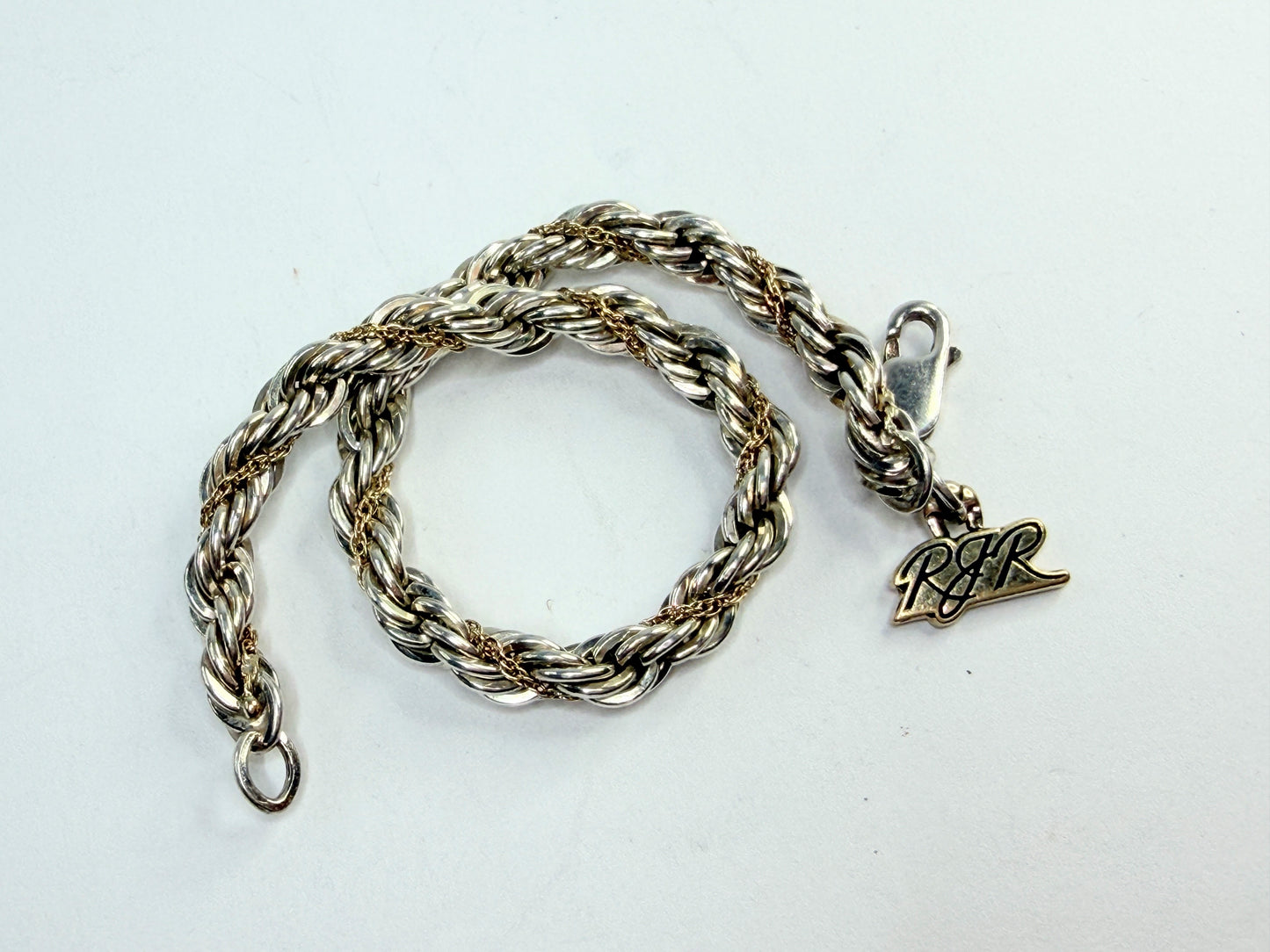 Vintage Sterling Silver Rope Link Bracelet with 10K Accents JR1307