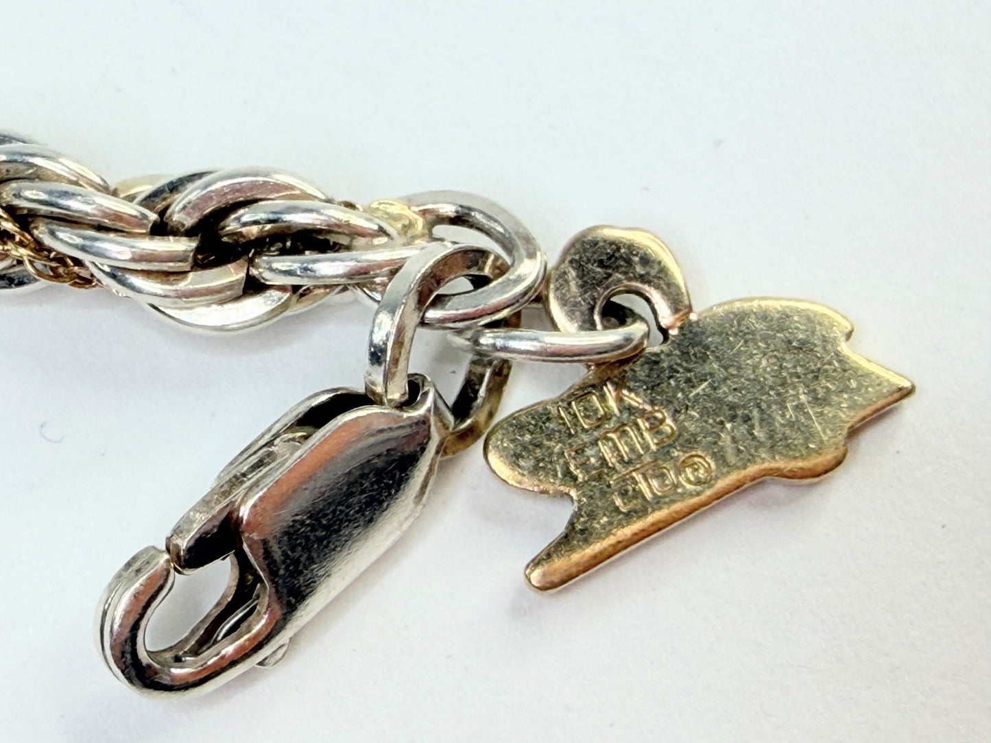 Vintage Sterling Silver Rope Link Bracelet with 10K Accents JR1307