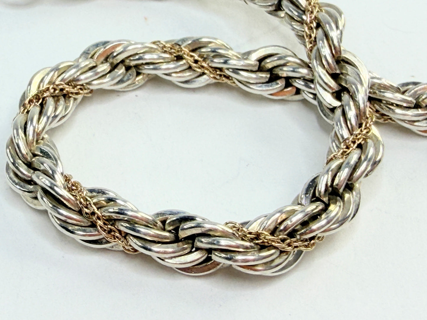 Vintage Sterling Silver Rope Link Bracelet with 10K Accents JR1307
