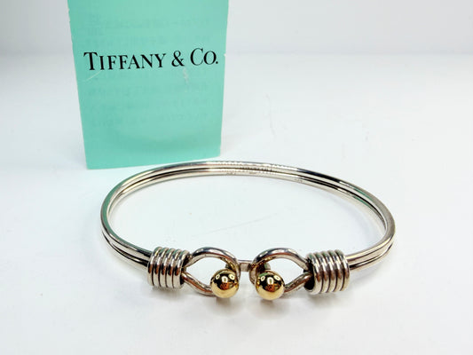 Rare Tiffany & Co Sterling Silver & 18k Double Hook & Eye Bangle Bracelet JR1308