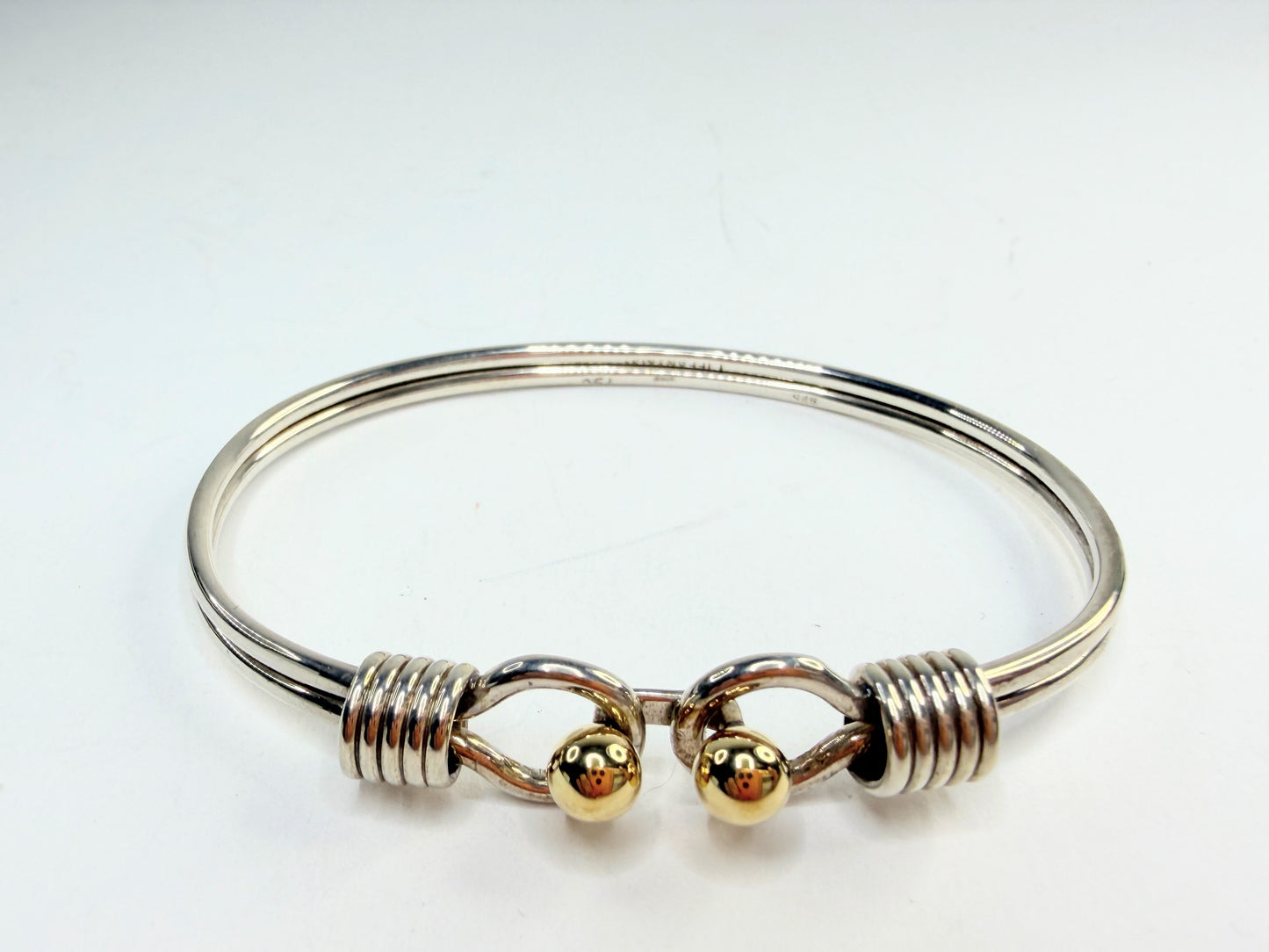 Rare Tiffany & Co Sterling Silver & 18k Double Hook & Eye Bangle Bracelet JR1308