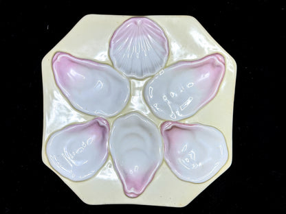 Antique Pink Lavender Oyster Plate 6 Wells Octagonal Porcelain 8" A1232