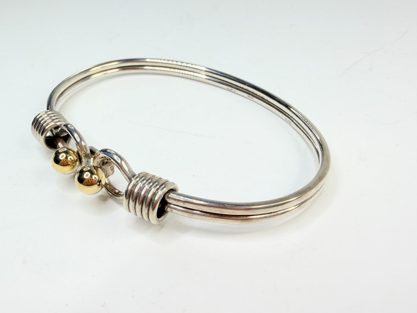Rare Tiffany & Co Sterling Silver & 18k Double Hook & Eye Bangle Bracelet JR1308