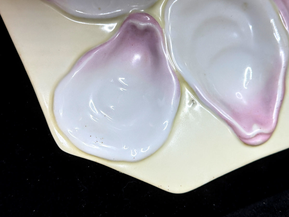 Antique Pink Lavender Oyster Plate 6 Wells Octagonal Porcelain 8" A1232