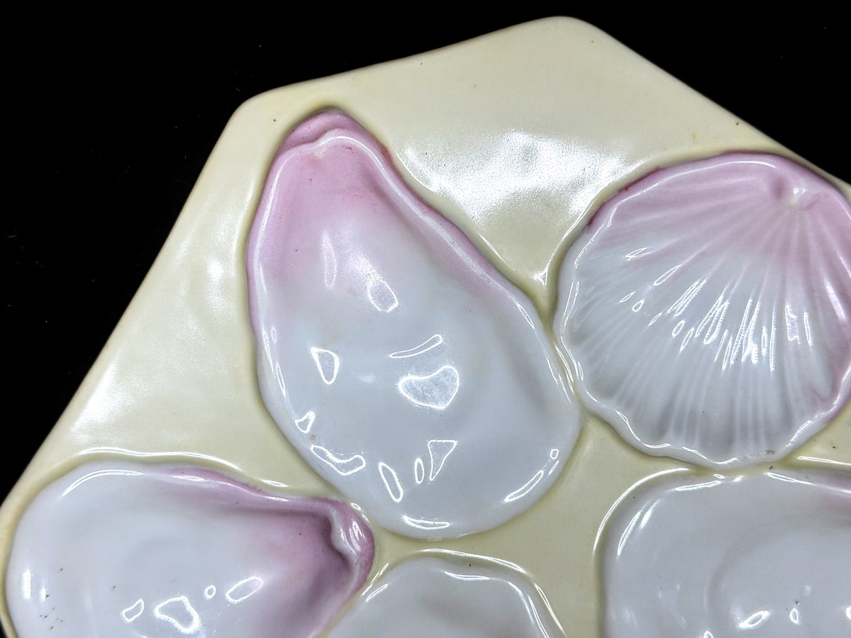 Antique Pink Lavender Oyster Plate 6 Wells Octagonal Porcelain 8" A1232