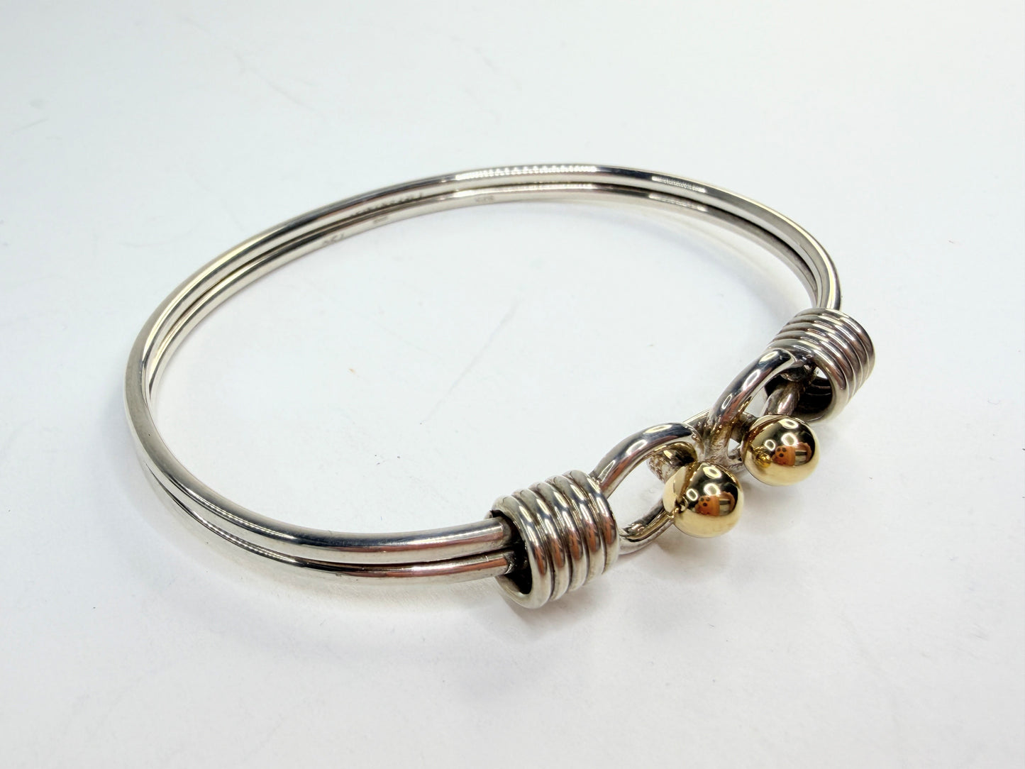 Rare Tiffany & Co Sterling Silver & 18k Double Hook & Eye Bangle Bracelet JR1308