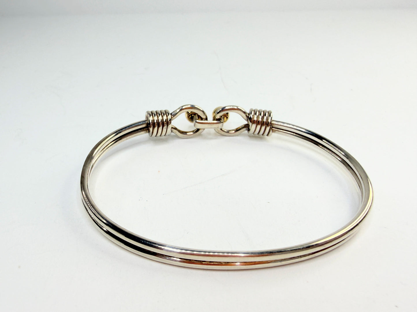 Rare Tiffany & Co Sterling Silver & 18k Double Hook & Eye Bangle Bracelet JR1308