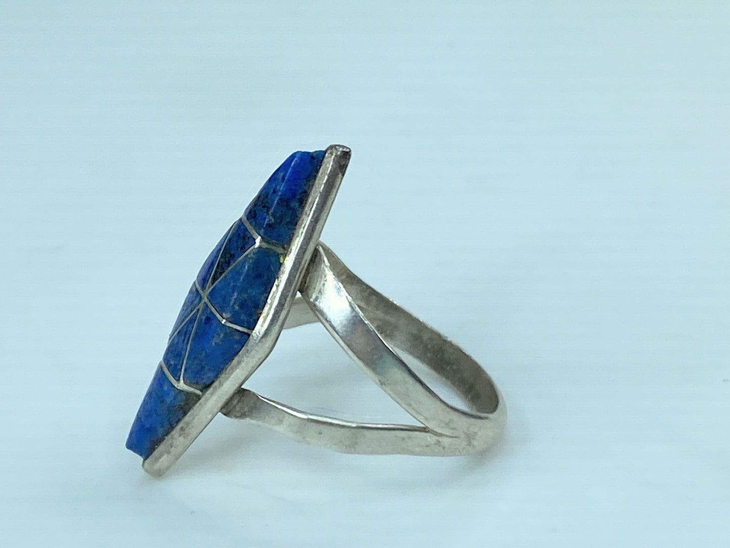 Signed DLY Sterling Silver and Denim Lapis ring 2.9g s6.75 JR760
