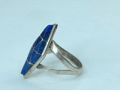 Signed DLY Sterling Silver and Denim Lapis ring 2.9g s6.75 JR760