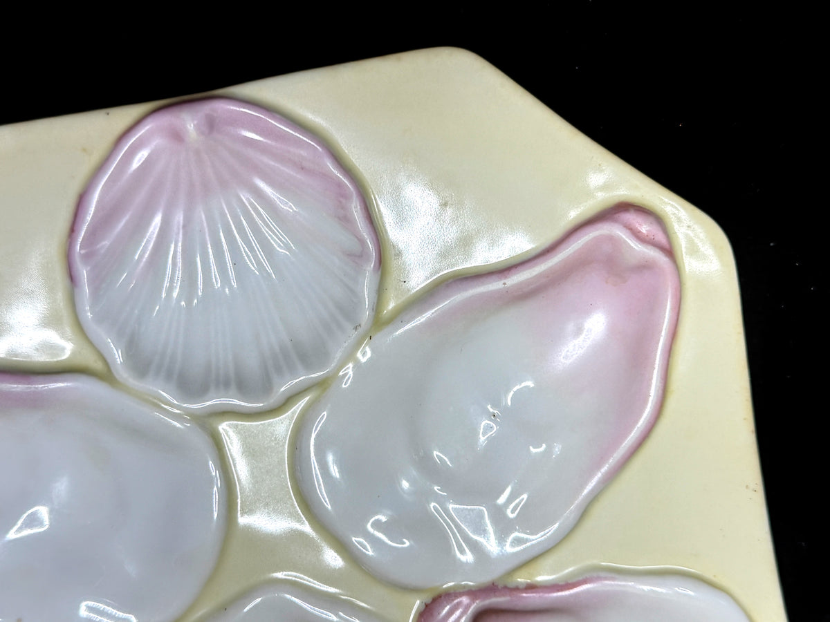 Antique Pink Lavender Oyster Plate 6 Wells Octagonal Porcelain 8" A1232