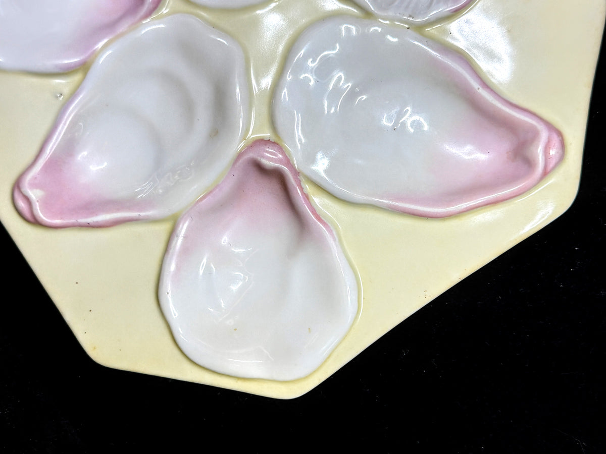 Antique Pink Lavender Oyster Plate 6 Wells Octagonal Porcelain 8" A1232