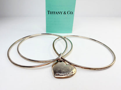 Vintage Tiffany & Co Sterling Silver Triple Bangles Heart Bracelet  7.5" JR1309