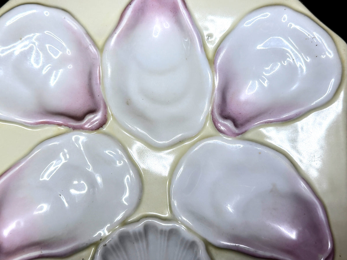 Antique Pink Lavender Oyster Plate 6 Wells Octagonal Porcelain 8" A1232