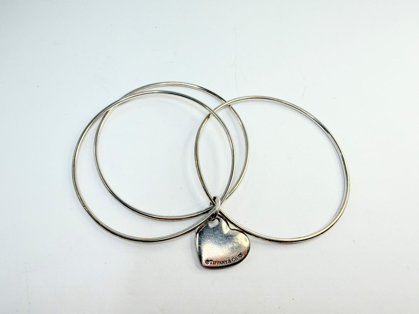 Vintage Tiffany & Co Sterling Silver Triple Bangles Heart Bracelet  7.5" JR1309
