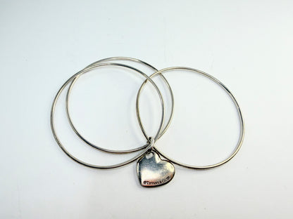 Vintage Tiffany & Co Sterling Silver Triple Bangles Heart Bracelet  7.5" JR1309
