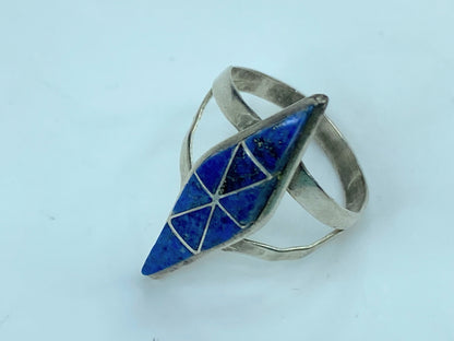 Signed DLY Sterling Silver and Denim Lapis ring 2.9g s6.75 JR760