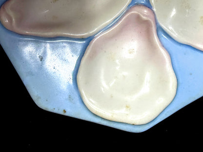 Antique Porcelain Oyster Plate Blue Pink 5 Wells Scallop Shell 8" A1233