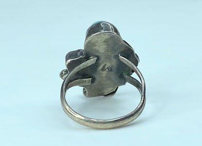 Navajo Ring 925 Silver Turquoise & Coral Artist Signed c1980 JR761