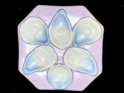 Antique German Porcelain Oyster Plate Lavender Blue Five Wells 8" A1234