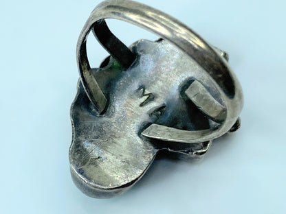 Navajo Ring 925 Silver Turquoise & Coral Artist Signed c1980 JR761