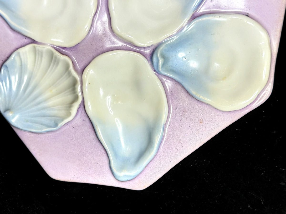 Antique German Porcelain Oyster Plate Lavender Blue Five Wells 8" A1234