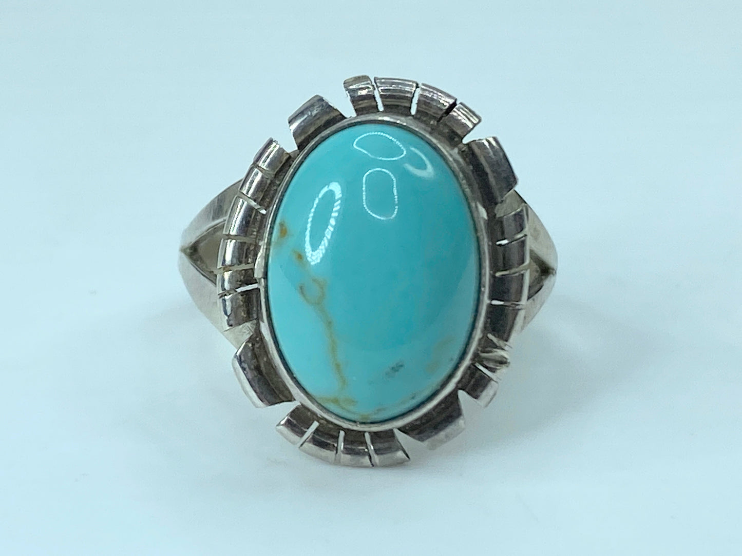 Signed 925 Sterling Silver Faux Turquoise feature ring size 7 JR763